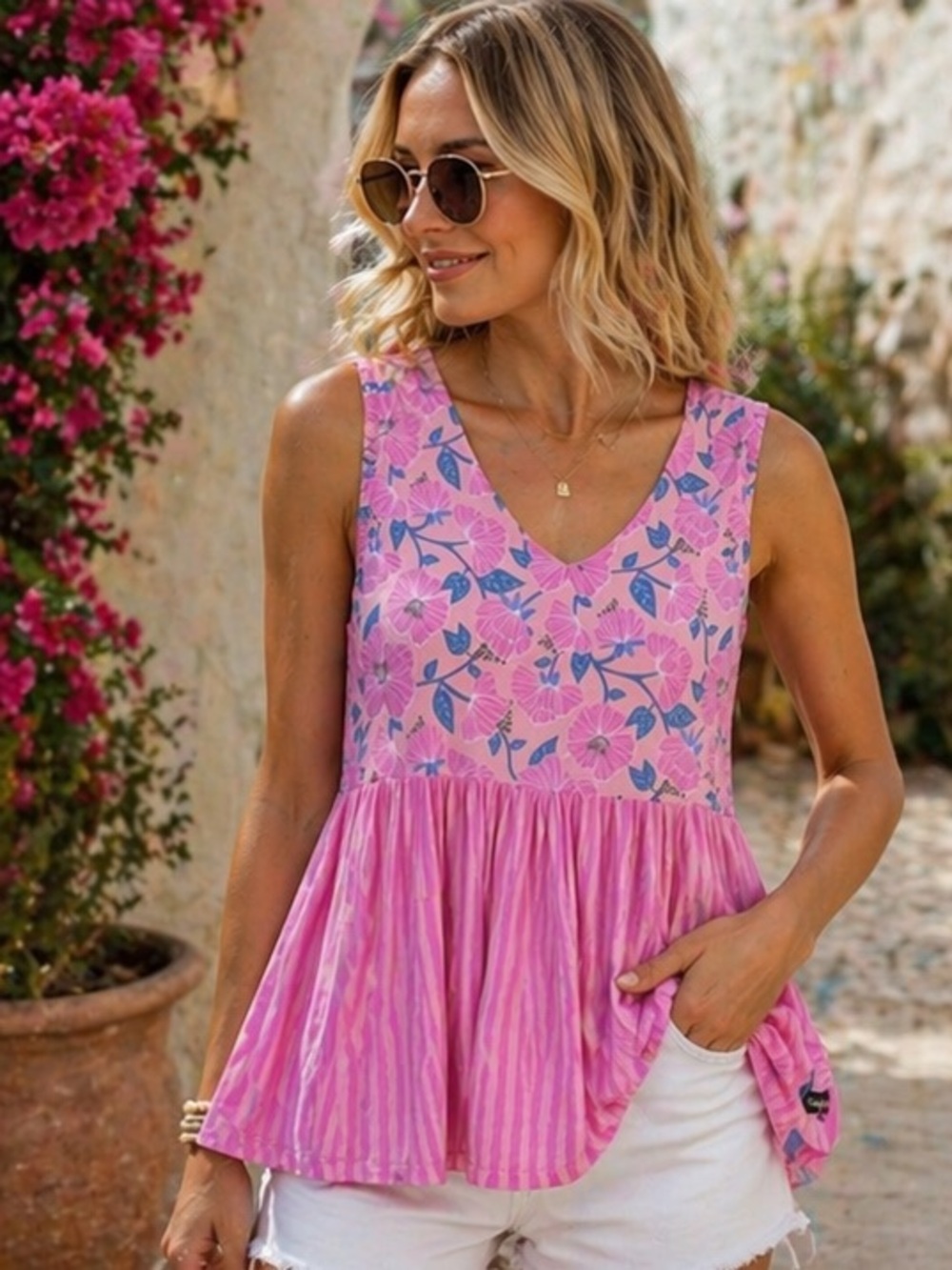 Matilda Jane Pink Floral Peplum Tank Top ✨ Boho Babydoll Summer Boutique Chic